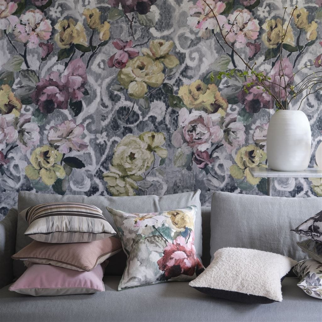 designers guild throw pillow - tapestry flower eau de nil velvet - Fig Linens and Home -204