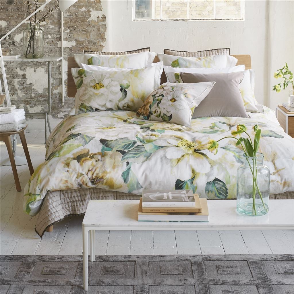 Designers Guild Jardin Botanique Birch Bedding - Contemporary Floral Duvet Covers & Shams Bed Set