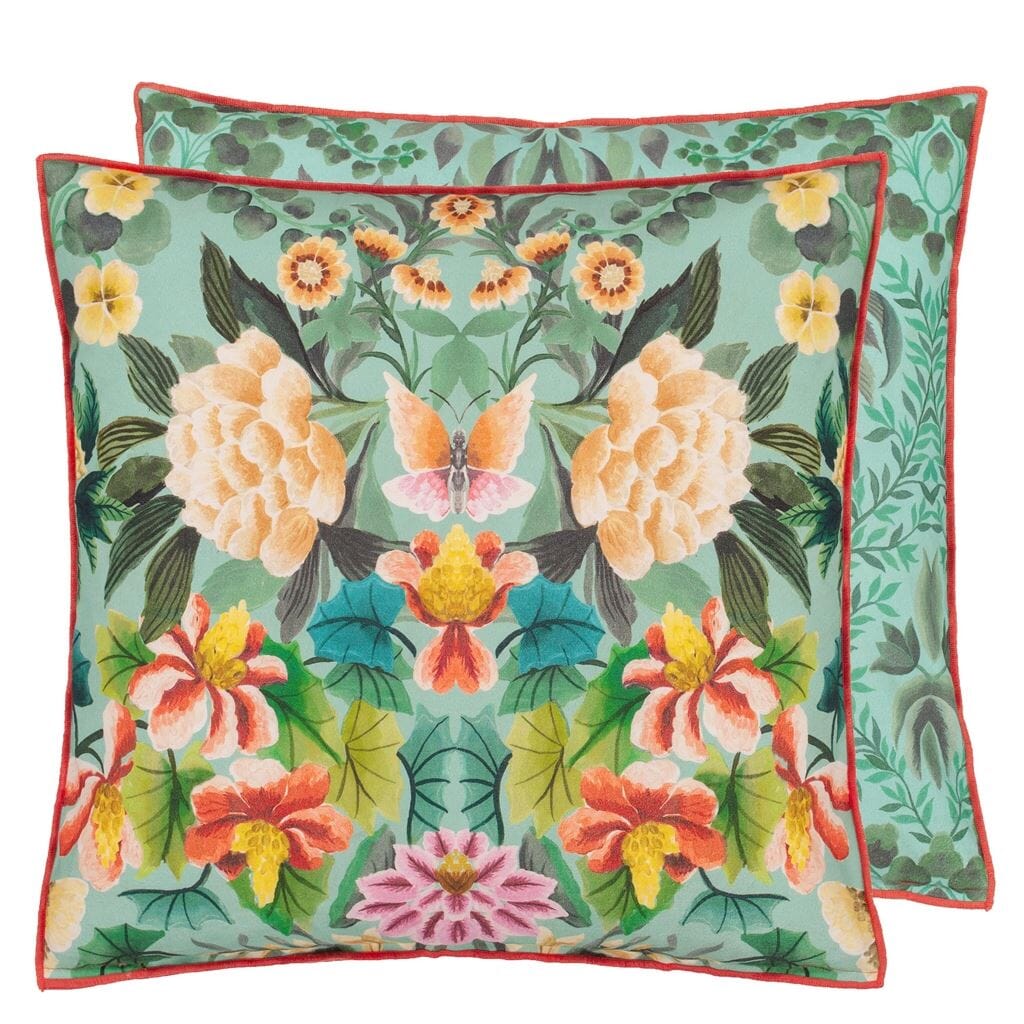 Ikebana Damask Aqua Throw Pillow - Designers Guild - Fig Linens and Home - Full View