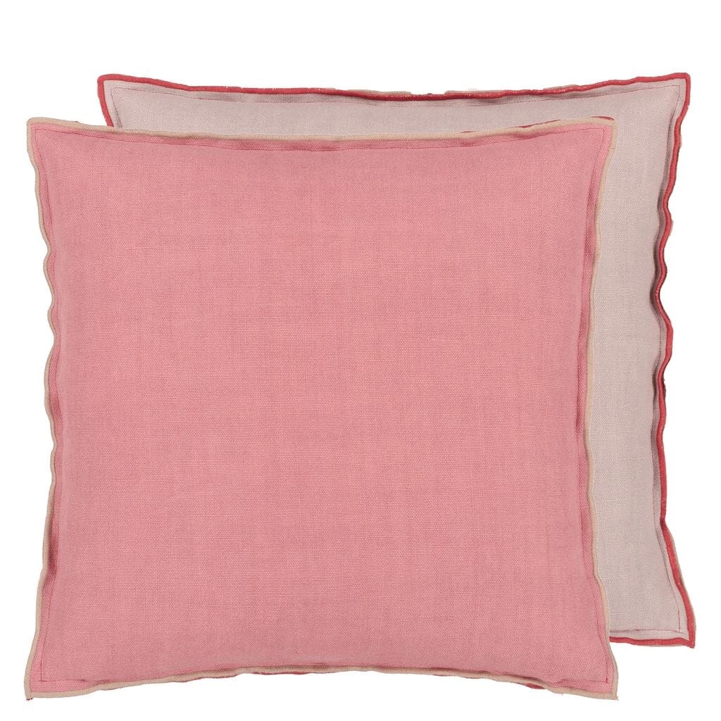 Brera Lino Damask Rose & Travertine Cushion - Fig Linens and Home - Two Sides Shown