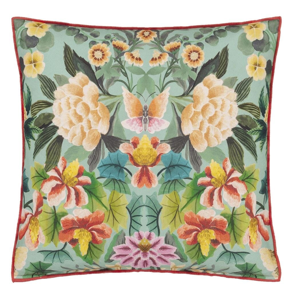 Ikebana Damask Aqua Throw Pillow - Designers Guild - Fig Linens and Home - Front