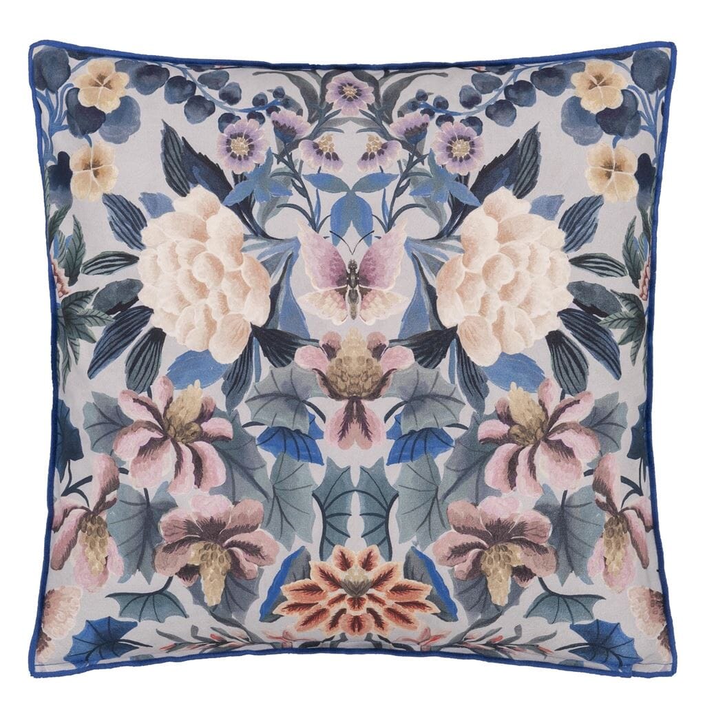 Ikebana Damask Slate Blue Throw Pillow by Designers Guild - Fig Linens and Home - Full View