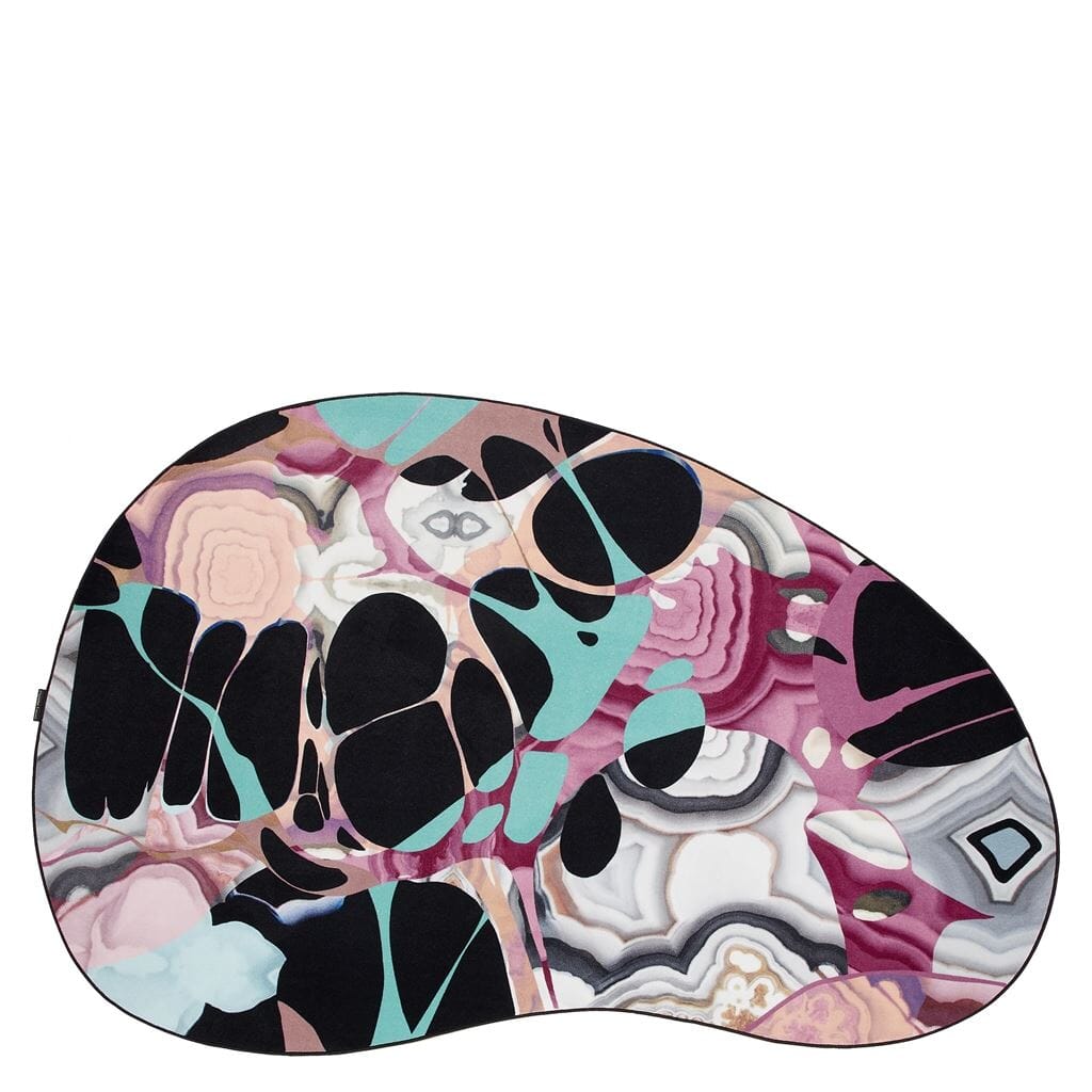 Christian Lacroix Kaoscope Cendre Rug - Large Amorphous Rug by Designers Guild in Black, Blue, Pink and Peche