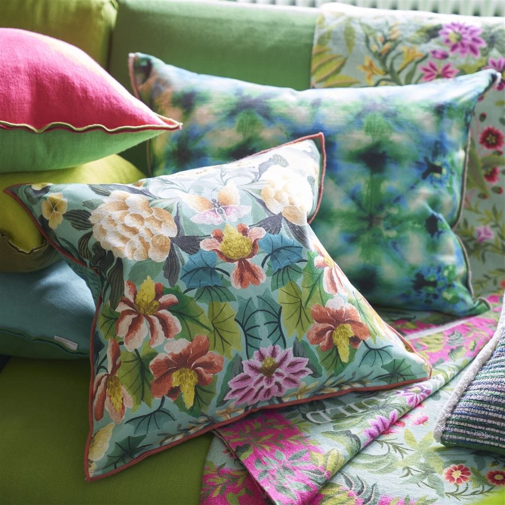 Ikebana Damask Aqua Throw Pillow - Designers Guild - Fig Linens and Home - Lifestyle 1