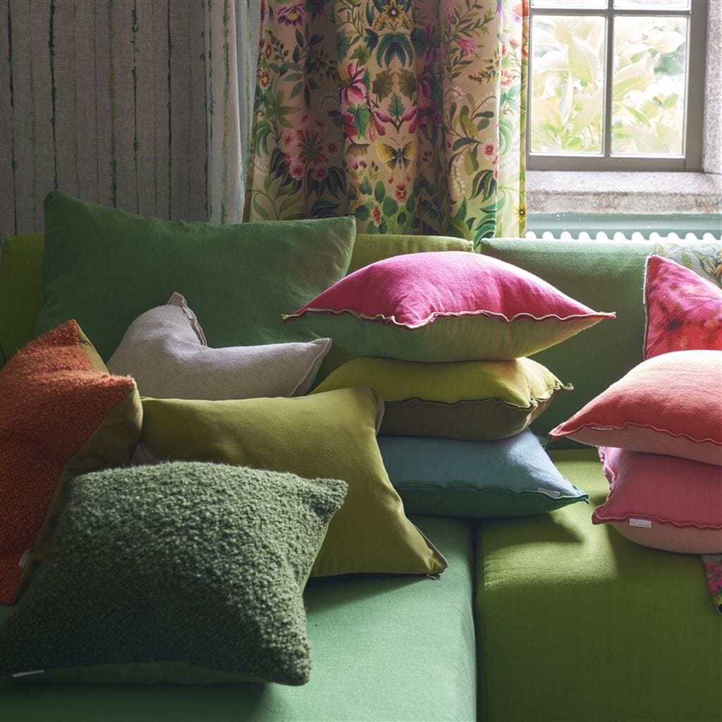 Brera Lino Cerise & Grass Cushion - Designers guild throw pillows at Fig Linens and Home