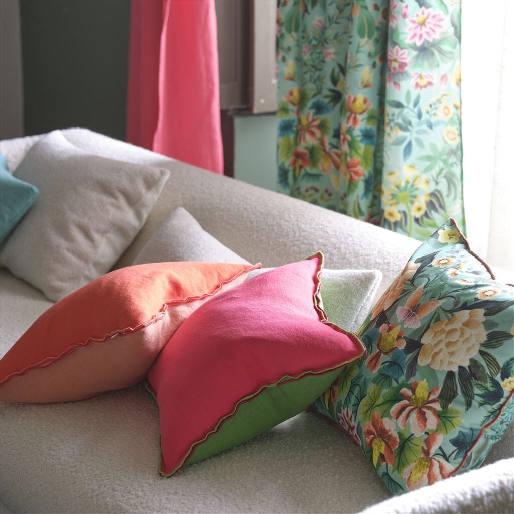 Designers Guild throw pillow - Brera Lino Cerise & Grass pillow lifestyle image - decorative pillows
