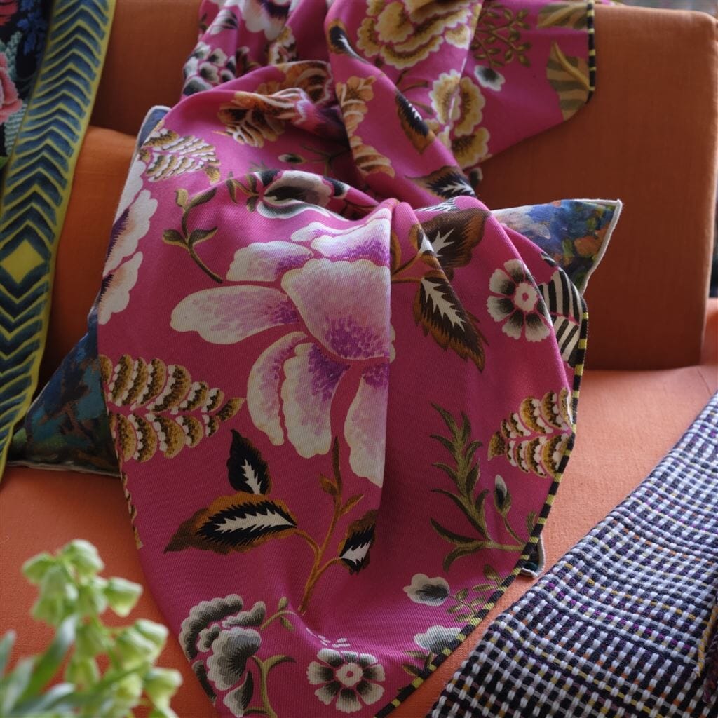 Throw Blanket - Rose de Damas Cerise Throw - Designers Guild at Fig Linens and Home 12