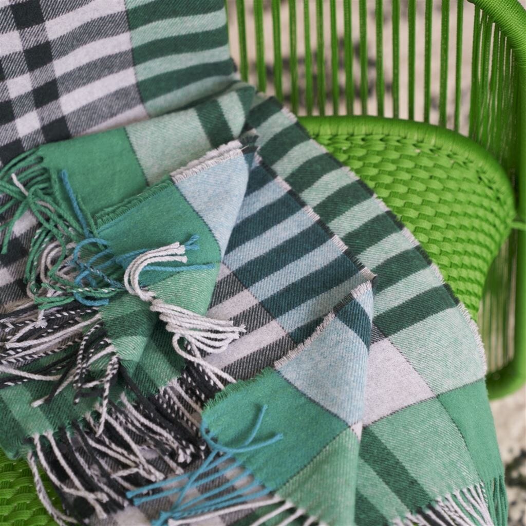 Throw Blanket - Bankura Emerald Throw - Designers Guild at Fig Linens and Home 16