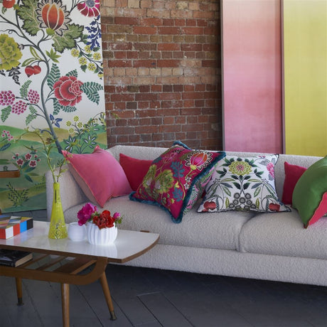 Brocart Decoratif Linen - Fuchsia - Cushion - 22" X 22"