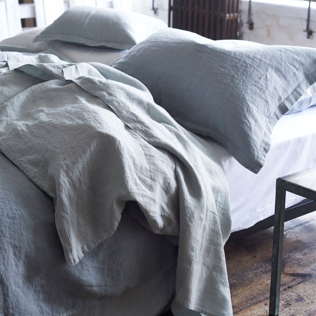 Designers Guild Biella Pale Grey and Dove Bed Linens Detail | Fig Linens