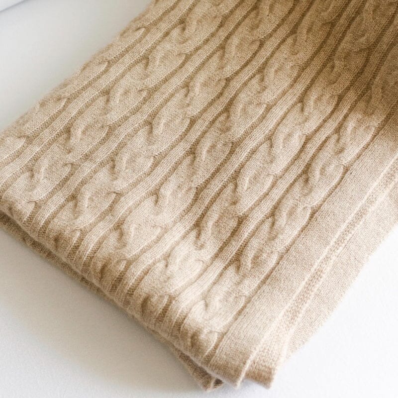 100% Cashmere Blanket in  Natural - Cashmere Throw Blanket - Cable Cozy Throw - Alashan Cashmere