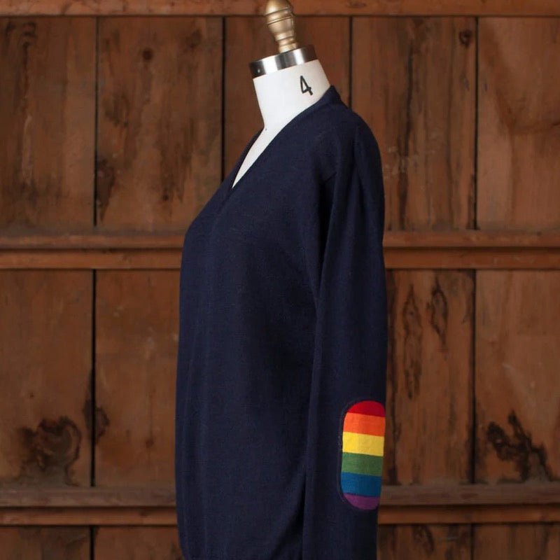 Alicia Adams Alpaca Rainbow Sweater - Navy with Rainbow Elbow Patches - Fig Linens and Home - 3