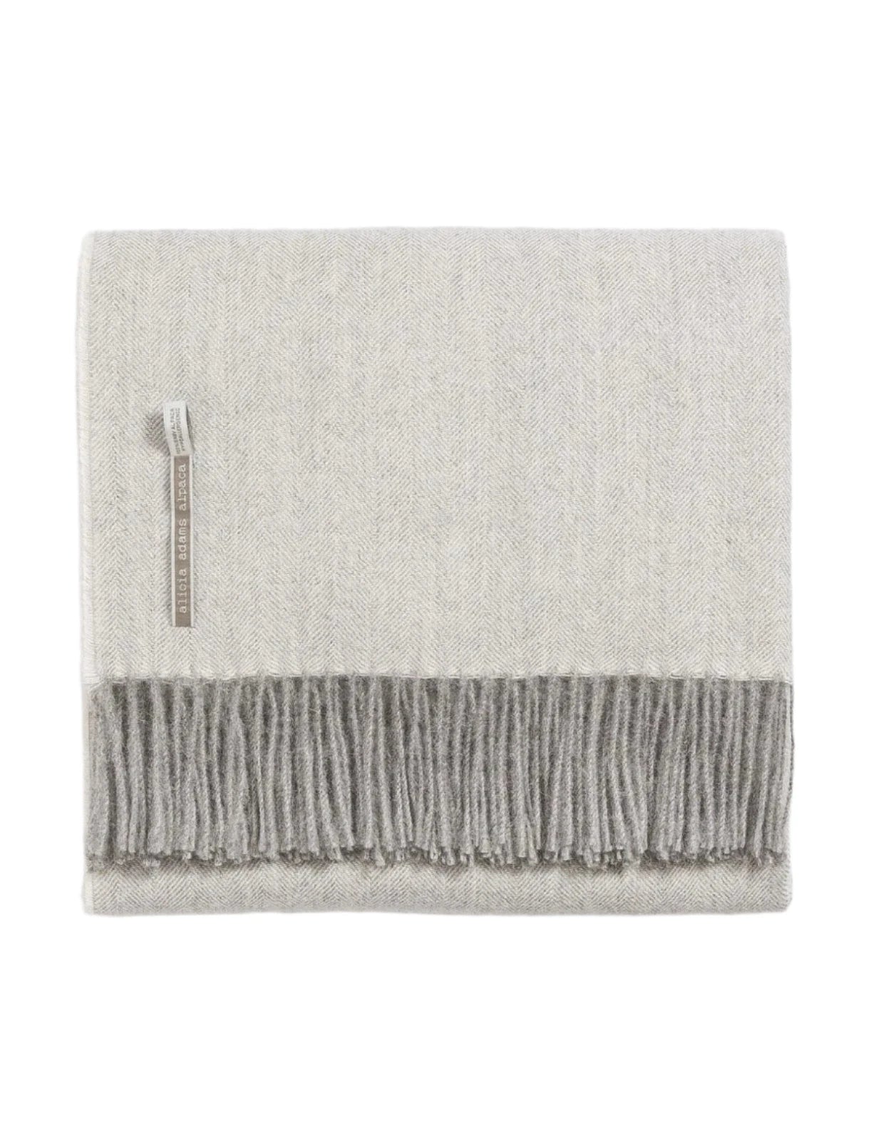 Alicia Adams Alpaca Throw in Pearl Grey Herringbone