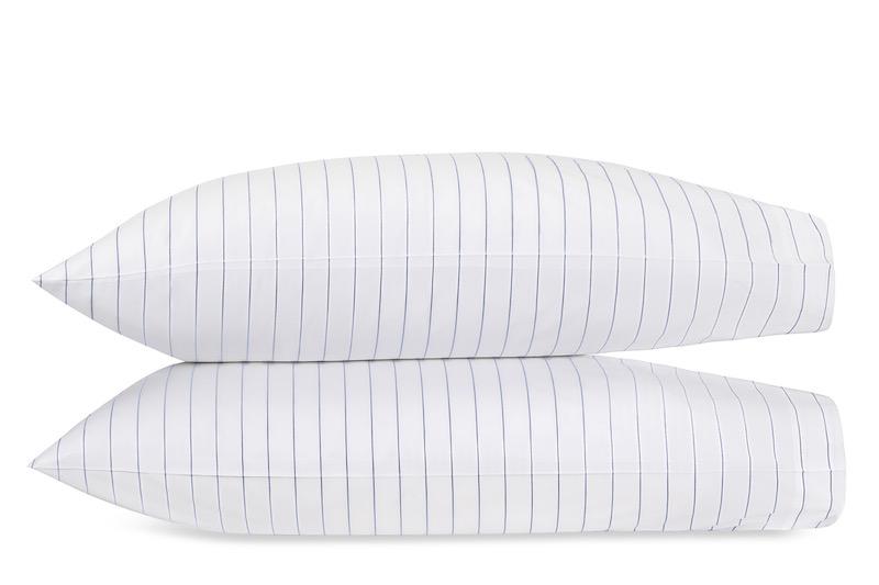 Matouk Amalfi Hazy Blue Pillowcases | Striped Bedding at Fig Linens and Home