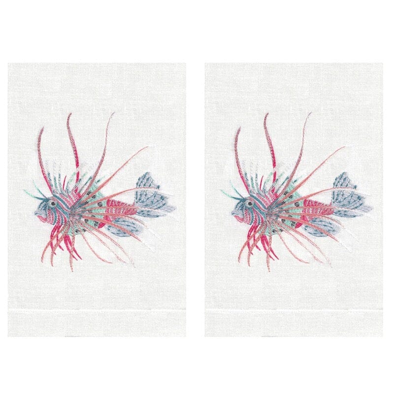 Aqua Lion Fish Linen Guest Towels by Anali (Set of 2) at Fig Linens and Home