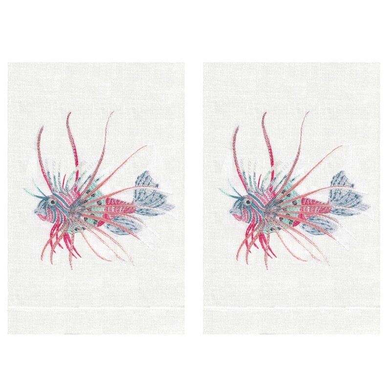 Aqua Lion Fish Linen Guest Towels by Anali (Set of 2) at Fig Linens and Home