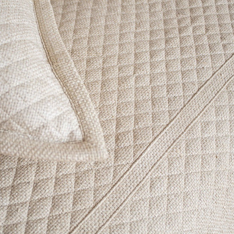 Ann Gish Basketweave Raw Silk - Quilted Coverlet Detail - Pillow Sham Detail