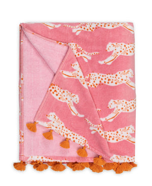 Leaping Leopard Beach Towel in Pink Sugar | Matouk Schumacher