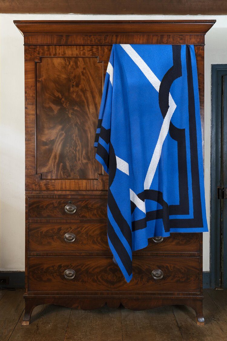Fig Linens - Binding Royal Blue Cashmere Blankets by Saved NY - Lifestyle Shot