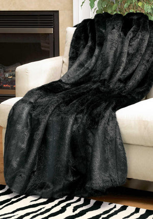 Lifestyle shot - Black Mink Signature Series Faux Fur Throw Blanket by Fabulous Furs - Fig Linens