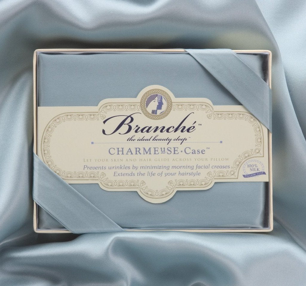 Silk Charmeuse Pillowcase in Blue - Branché at Fig Linens