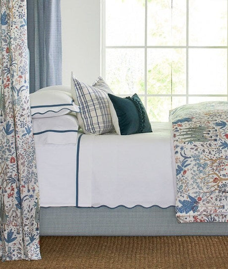 Bridport Blue Bedding shown with Throw Pillows in Blue themed Room - Lee Jofa - Legacy Linens