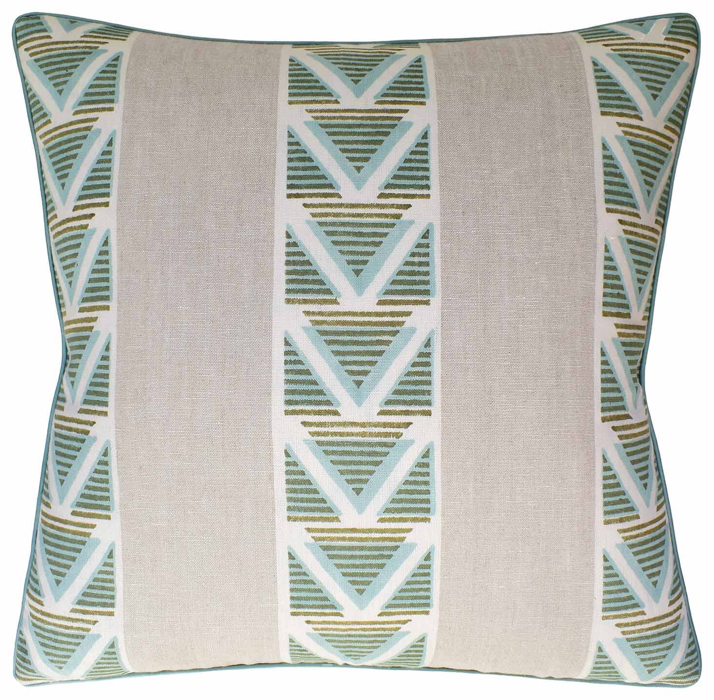 Burton Stripe Linen & Turquoise - Ryan Studio Throw Pillow made from Thibaut Fabrics - Anna French