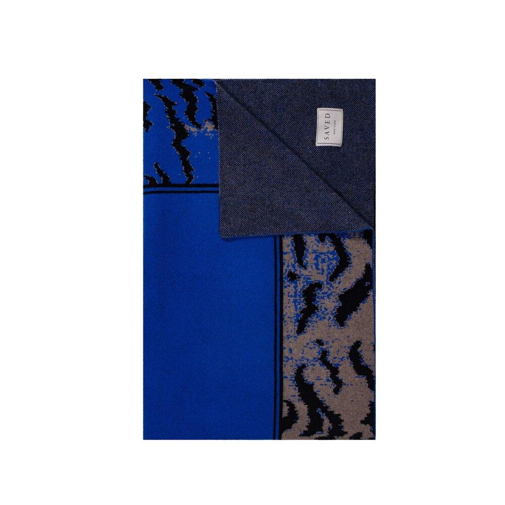 Fig Linens - Blue Calabria Cashmere Blankets with Animal Print Border by Saved NY