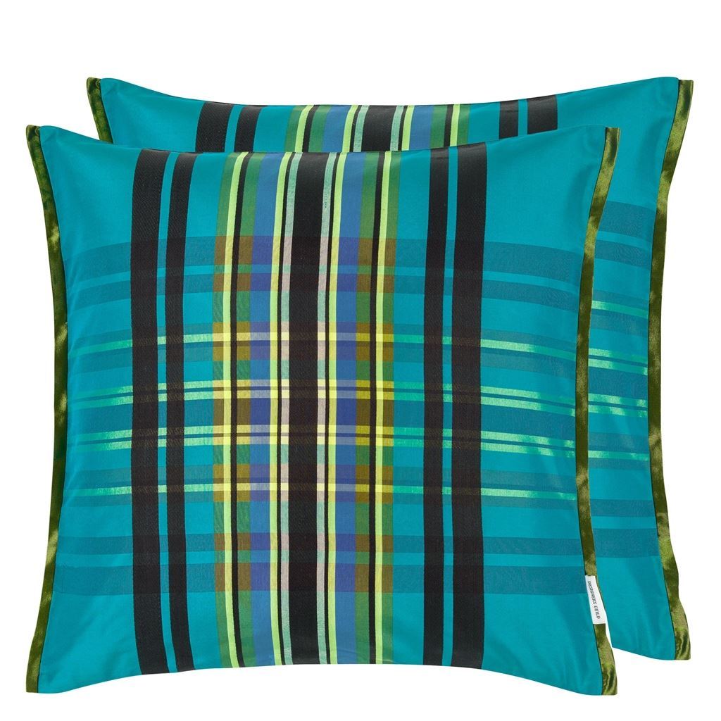 Fig Linens - Chennai Azure Silk Decorative Pillow by Designers Guild - Front and Back
