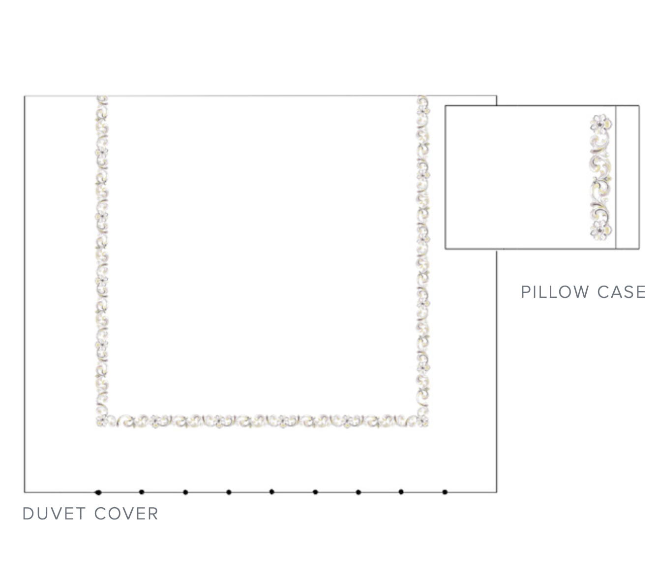 Forte dei Marmi Embroidery Bedding Duvet & Pillowcase Diagram | Dea Linens