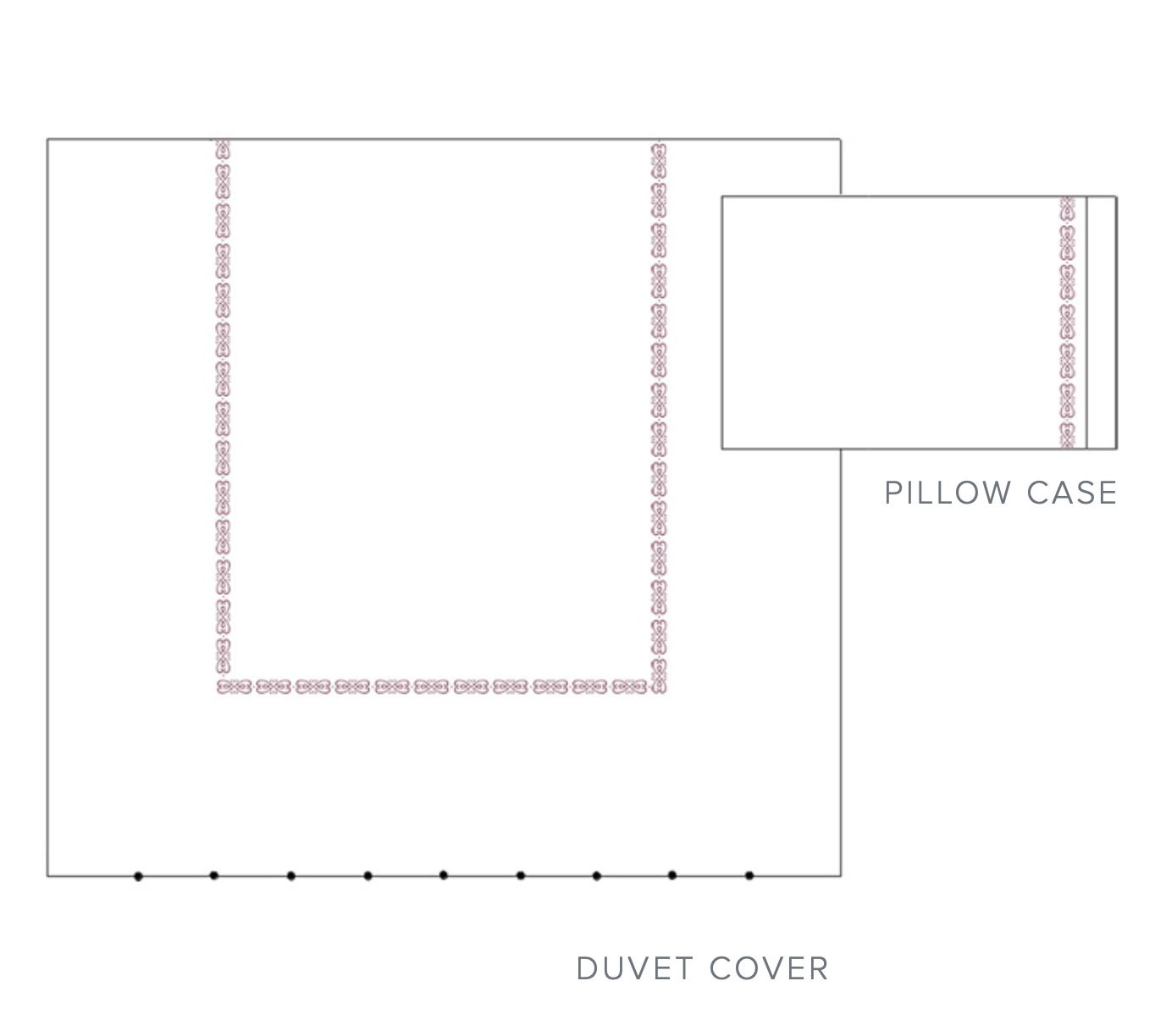 Gianna Embroidery Bedding | Dea Linens Diagram of Duvet & Pillowcase