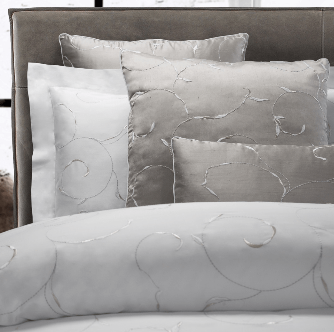 Argentario Embroidery Bedding | Dea Linens Embroidered Duvet and Sham