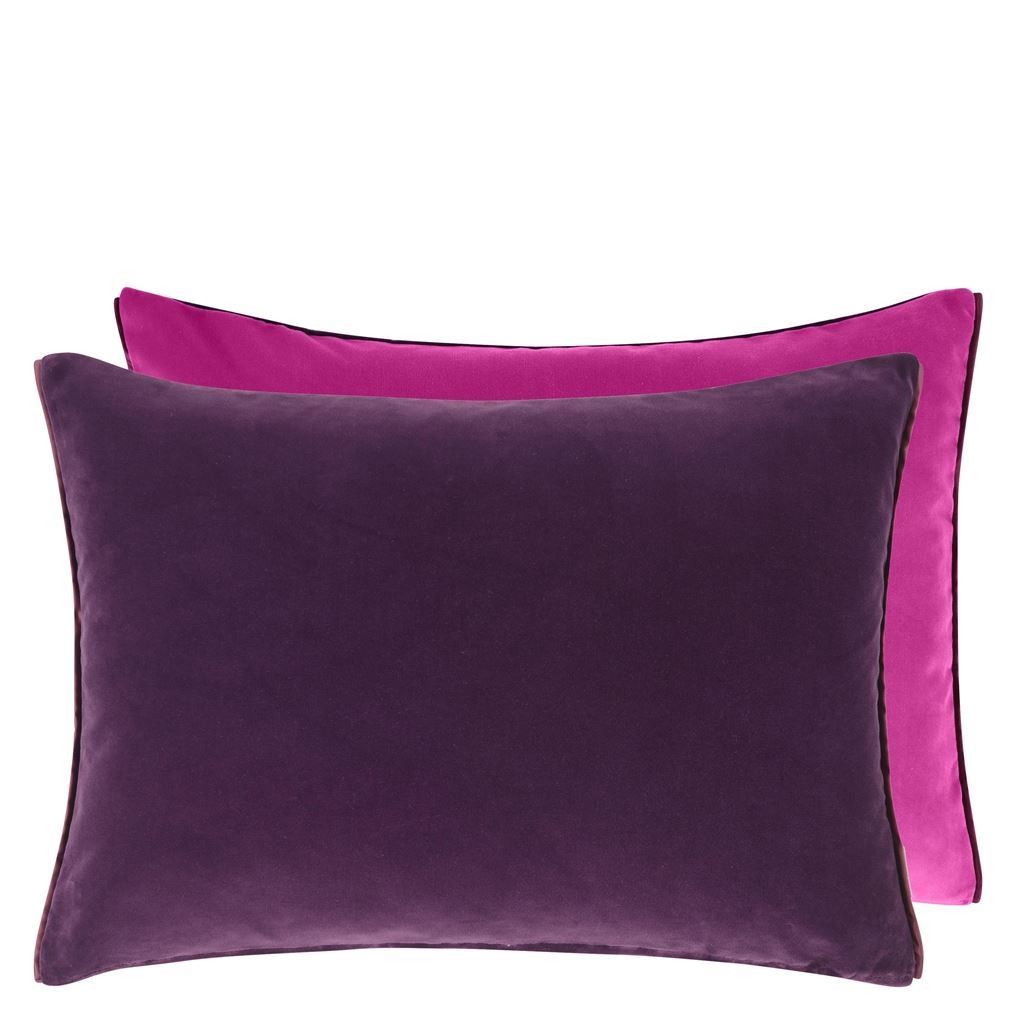 Fig Linens - Cassia Aubergine &amp; Magenta Velvet Pillow by Designers Guild