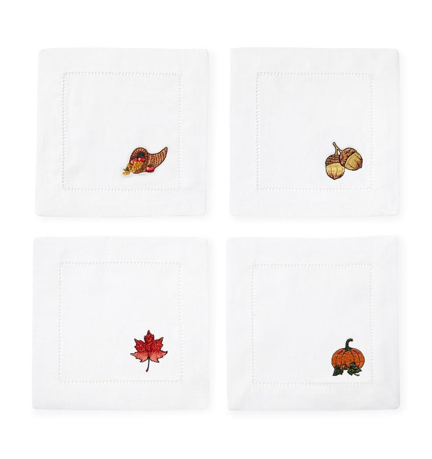 Fig Linens - Autunno Embroidered Cocktail Napkins  by Sferra