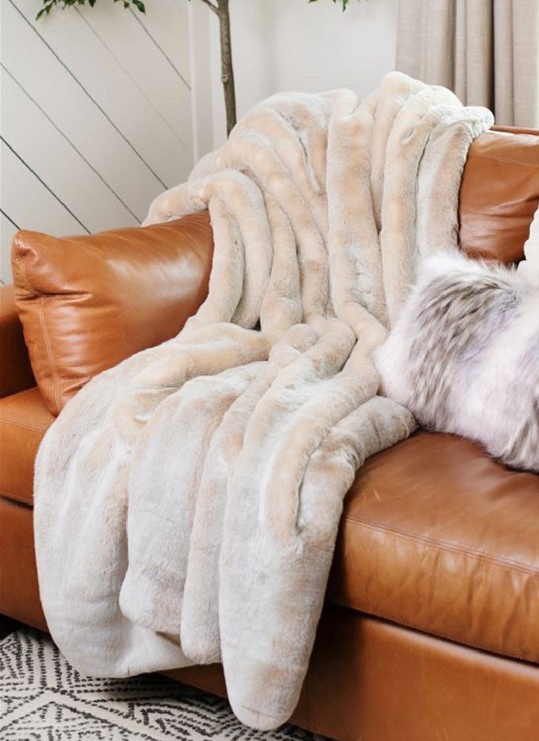 Faux Fur Blanket - Fabulous Furs Couture Mink Throw in Pearl - Shown at Fig Linens
