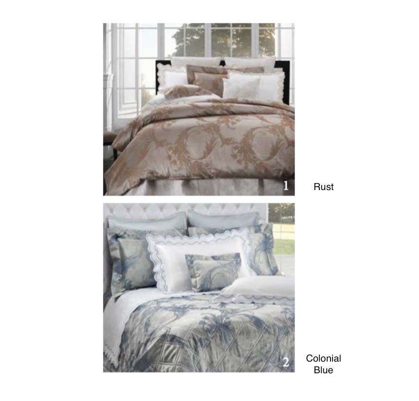 Fig Linens - Angel Jacquard Bedding by Dea Linens - Rust and Colonial Blue