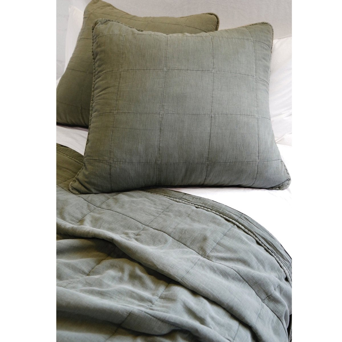 Fig Linens - Pom Pom at Home Bedding - Antwerp Moss Green Large Euro Sham