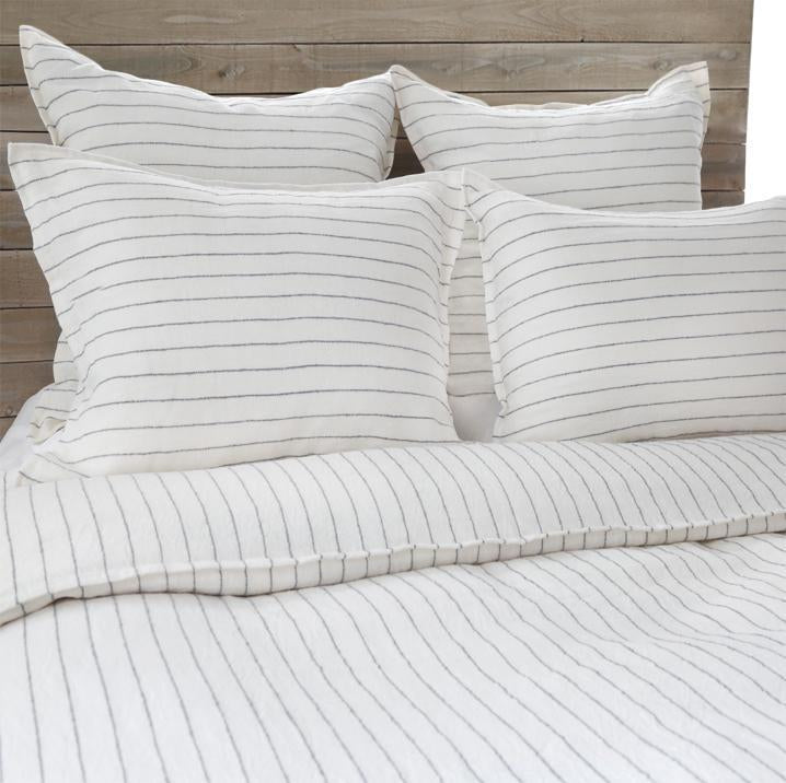 Fig Linens - Pom Pom at Home - Blake Cream and Grey Shams, Pillows, Duvet