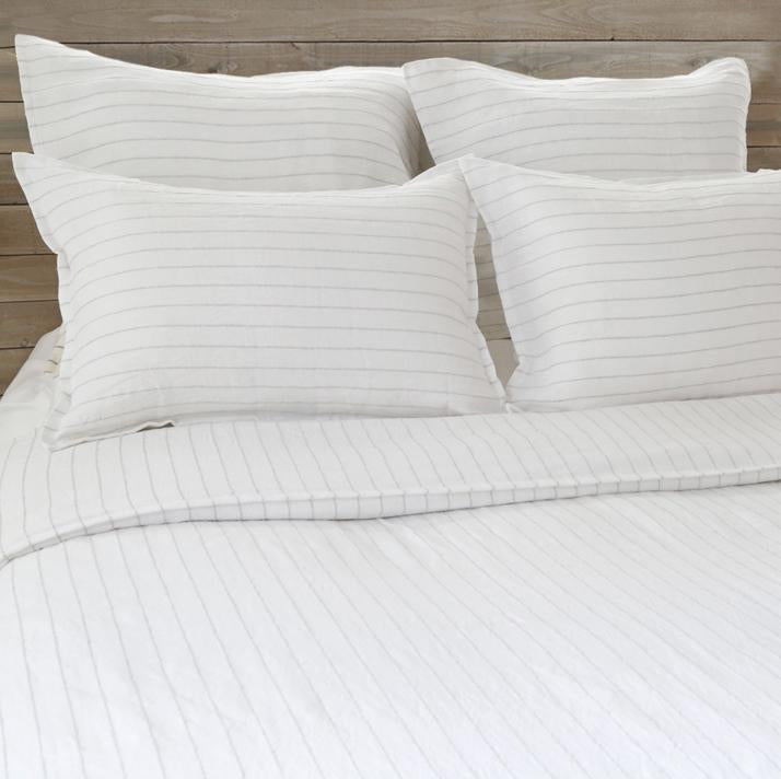 Fig Linens - Pom Pom at Home - Blake White & Ocean Linen Duvet, Shams, Pillows