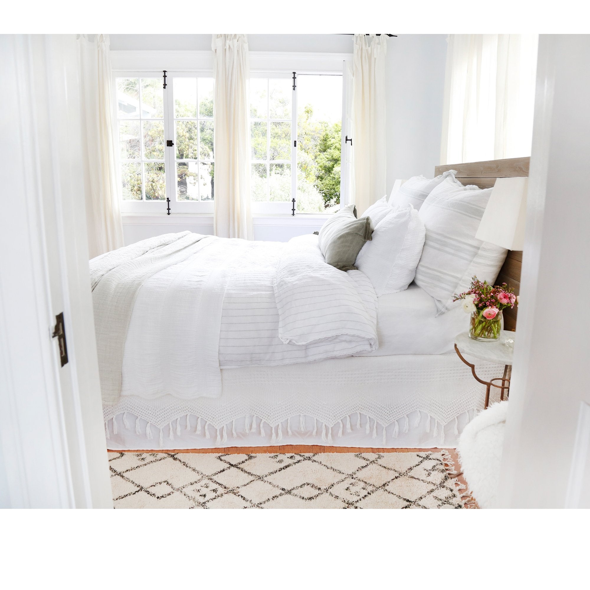 Fig Linens - Pom Pom at Home Bedding - Jackson Linen White/Ocean Duvet and Shams