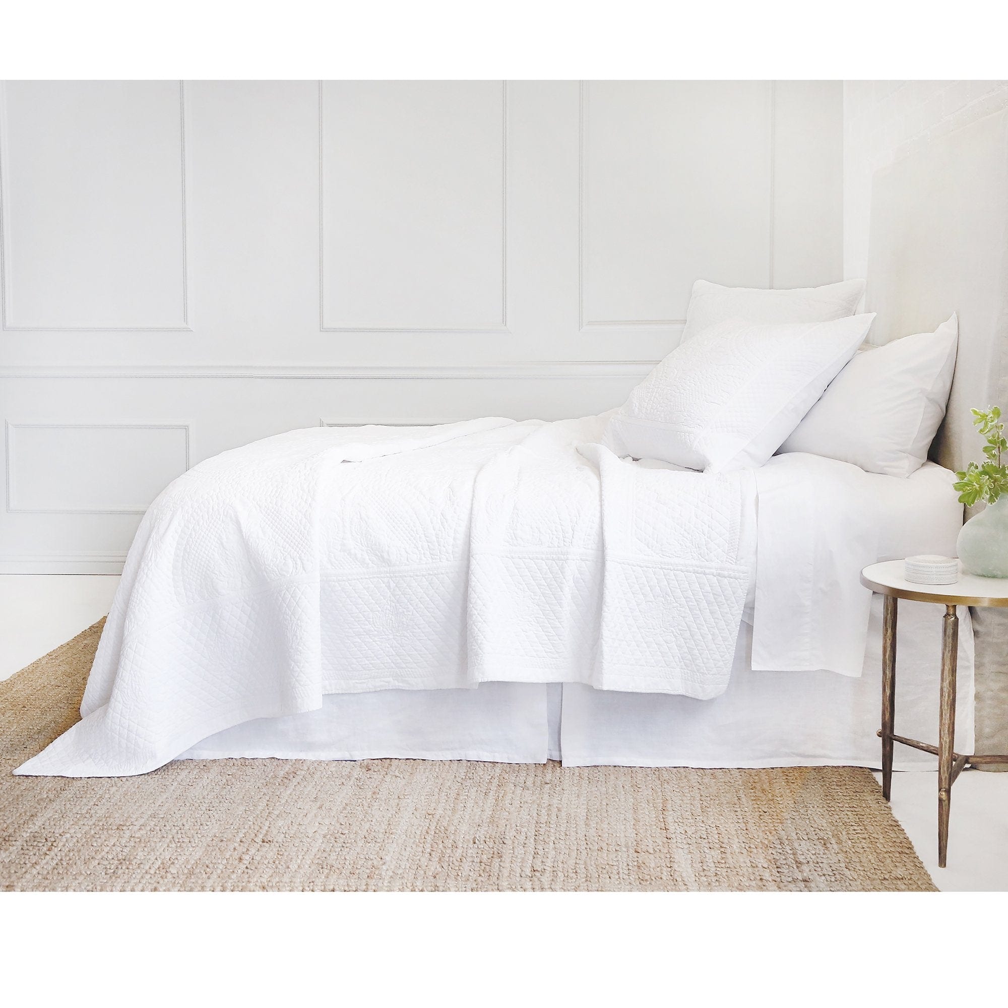 Fig Linens - Pom Pom at Home Marseille Bedding - White coverlets and large euro sham