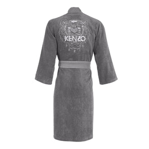 Iconic Gris Gray Cotton Kimono Bath Robe by Kenzo | Fig Linens - Back