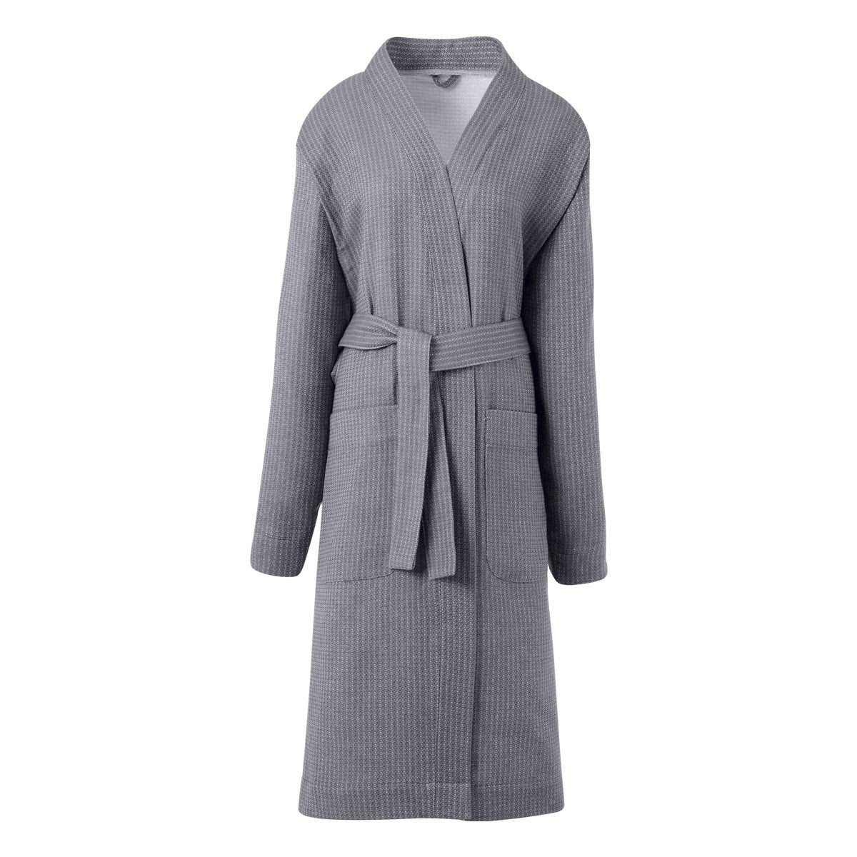 Duetto Caviar Bathrobe by Le Jacquard Français | Fig Linens - Gray Bath Robe with pockets and belt