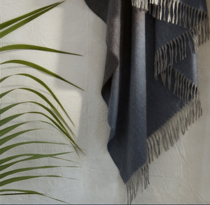 Fig Linens - Matouk - August Evening Throw - Blue cashmere throw with fringe