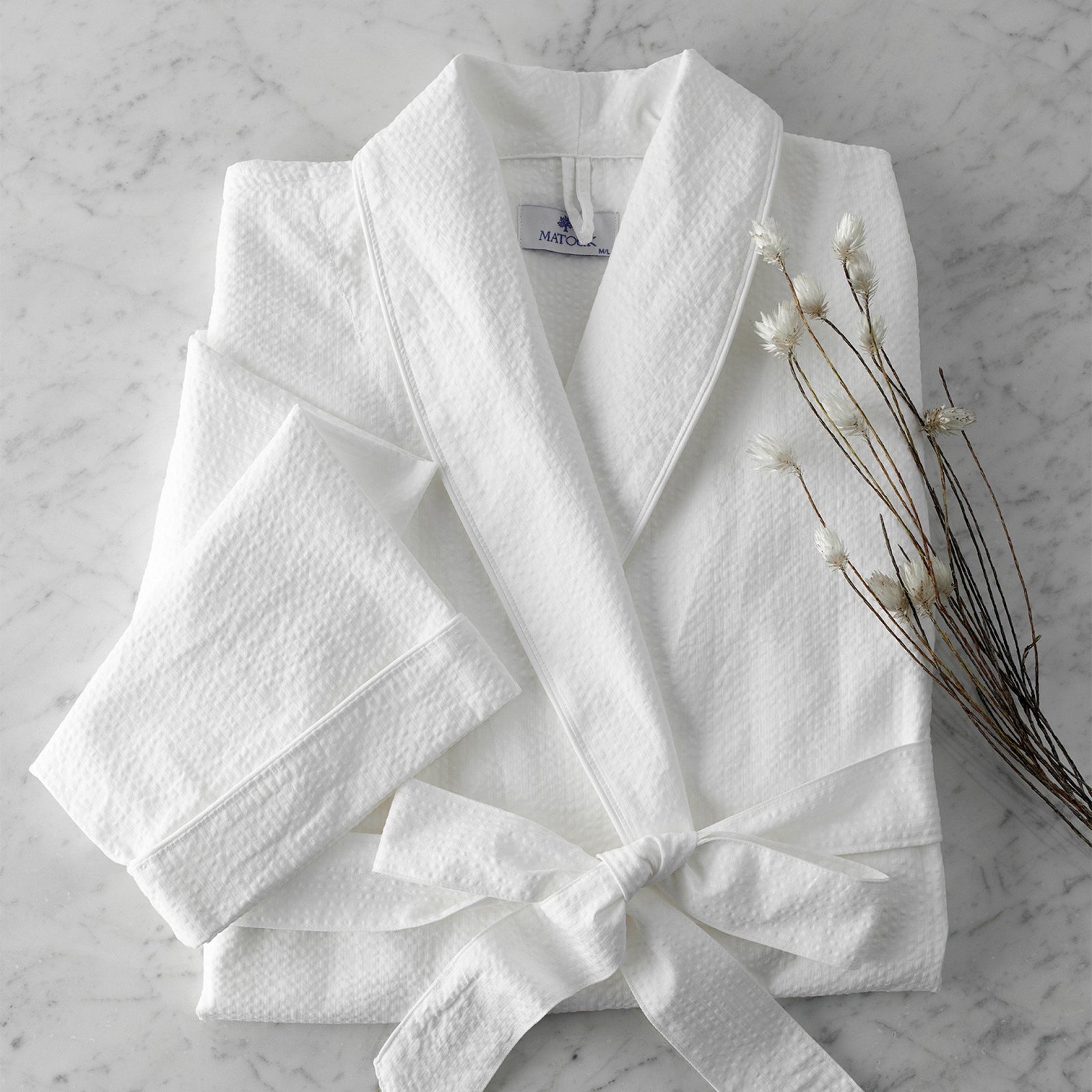 White Seersucker Lightweight Robe by Matouk | Fig Linens