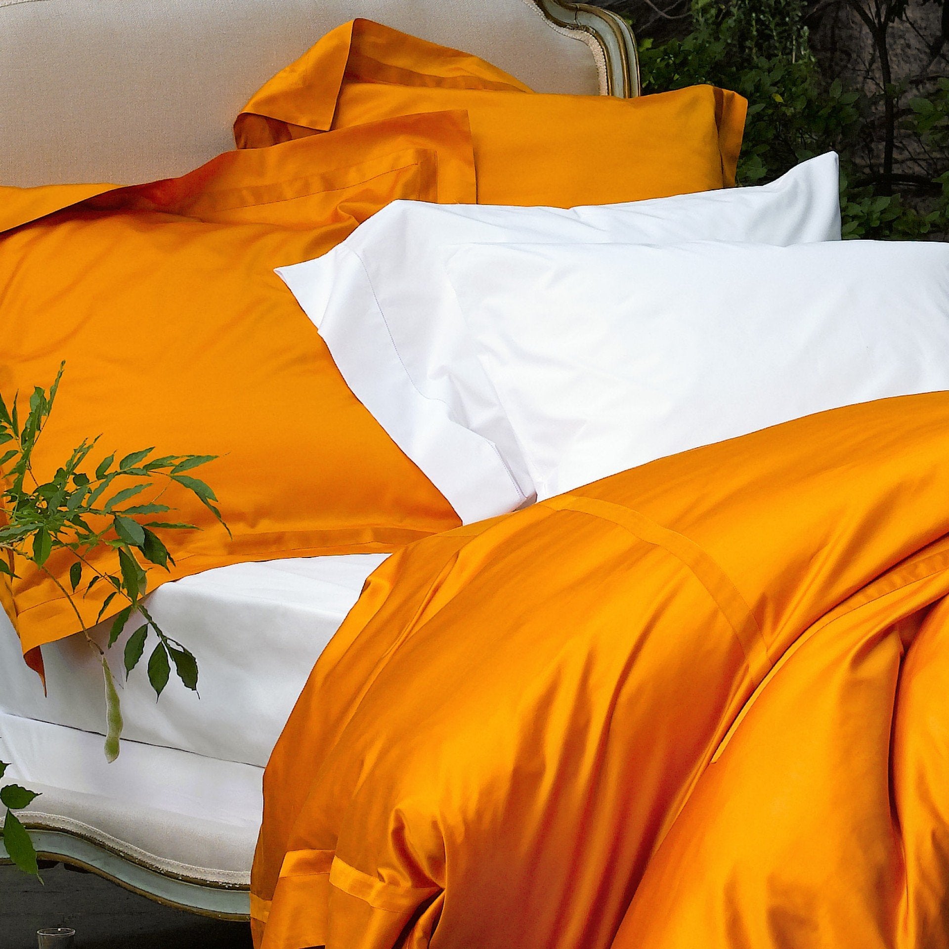 Nocturne Tangerine Orange Bed Skirts by Matouk - Fig Linens
