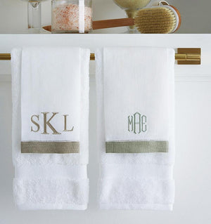 Linen fingertip guest towel monogramed - Filo Celadon by Sferra - Fig Linens