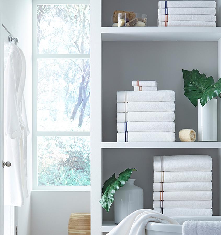 White bath towels with green border - Aura Celadon by Sferra - Fig Linens 