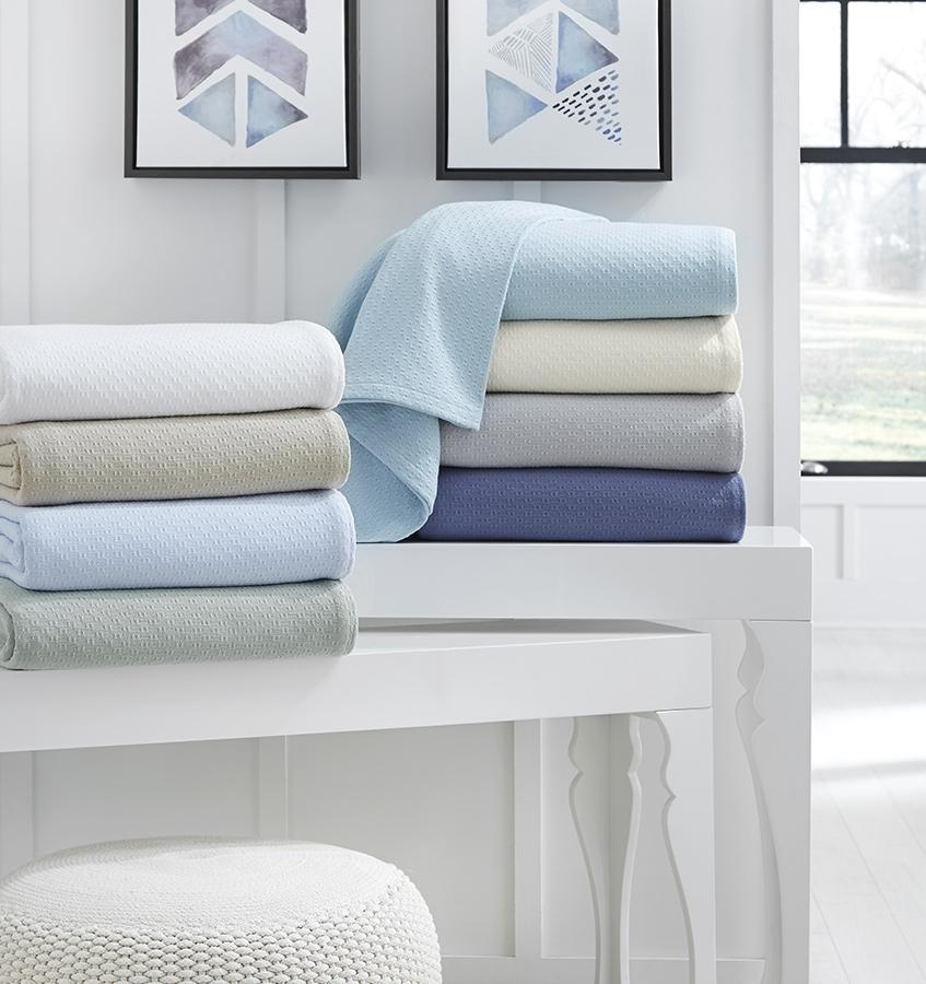 Corino Powder Blue Cotton Blanket by Sferra |  Fig Linens and Home - Blue cotton blanket
