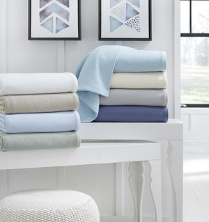Corino Powder Blue Cotton Blanket by Sferra |  Fig Linens and Home